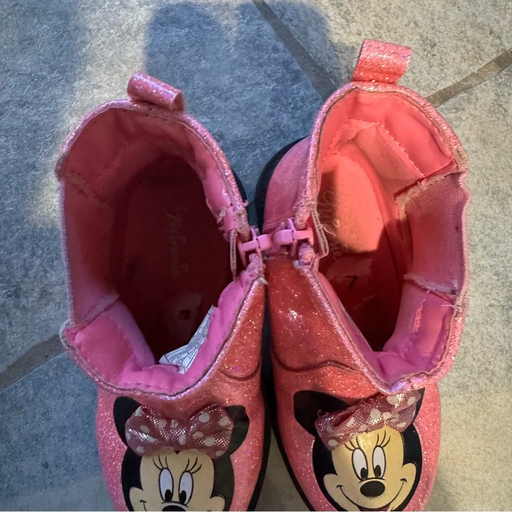 Disney Junior Pink Sparkle Minnie Mouse Ankle Combat Rain‎ Boots Size Toddler 7